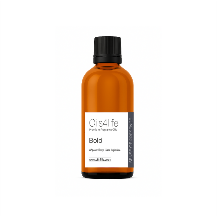Orange bottle of Oils4life Bold fragrance oil on a white background