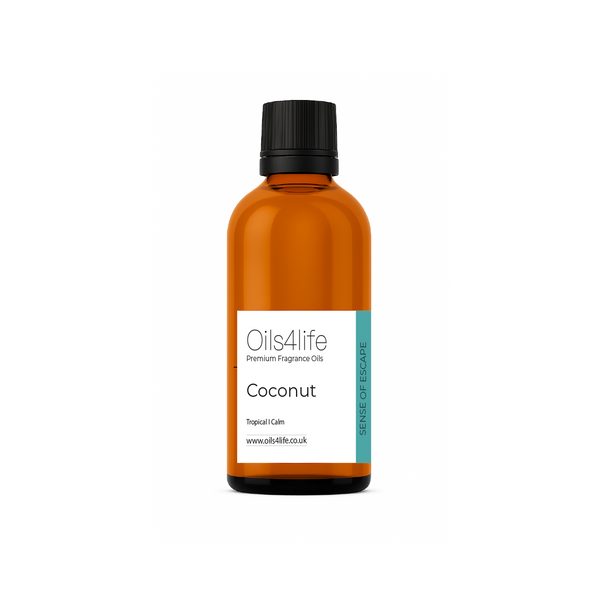 Coconut oil bottle with a black cap on a white background