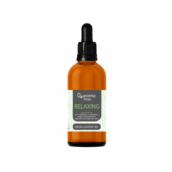 Orange bottle with dropper labeled 'O2aroma Therapy Relaxing' on a white background