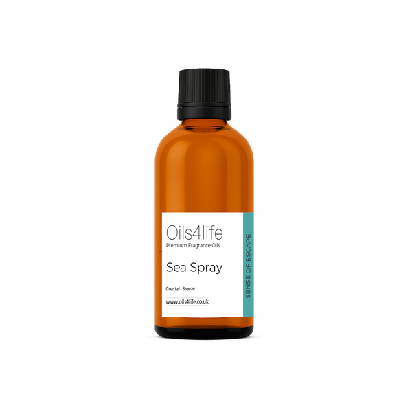 Bottle of Oils4life Sea Spray on a white background