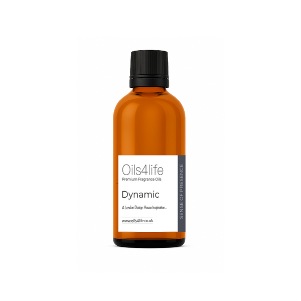 Bottle of Oils4Life Dynamic fragrance oil on a white background