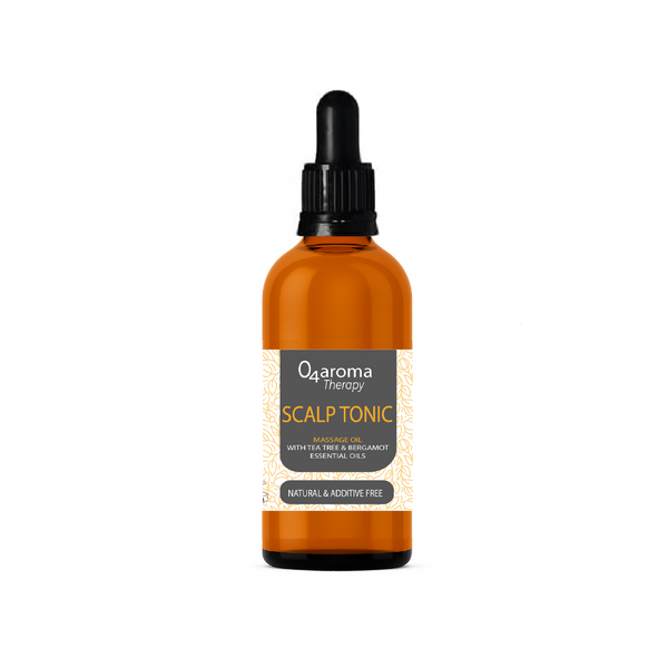 Bottle of O4aroma Scalp Tonic on a white background