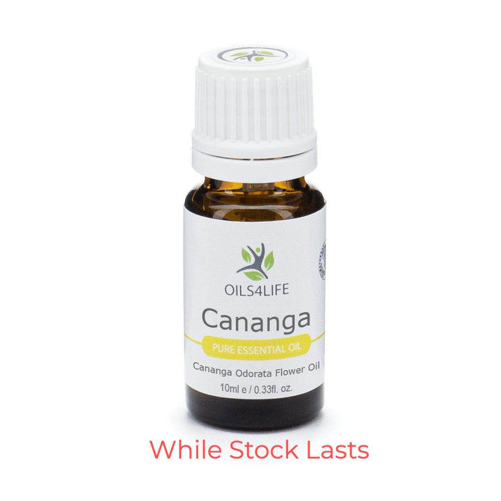 Cananga essential oil bottle with tropical yellow cananga flowers – Oils4life pure Cananga odorata oil